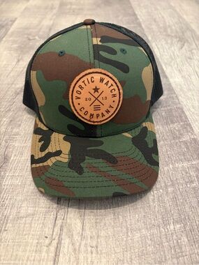 Richardson 112 Camo Trucker Hat Vortic Watch Company Leather Patch Snapback OSFM